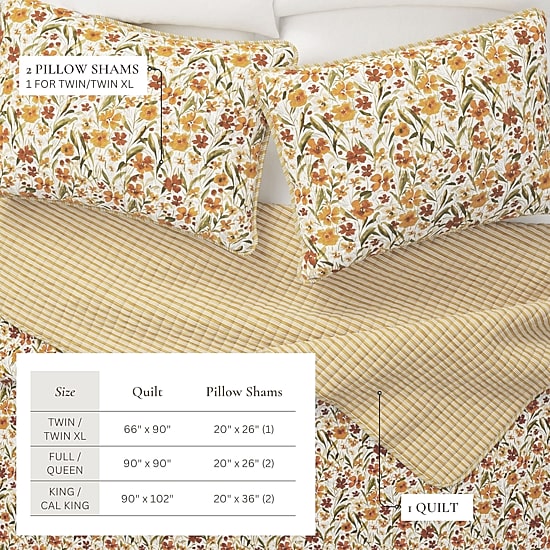 Linery Floral Meadow Printed Reversible Quilt Set