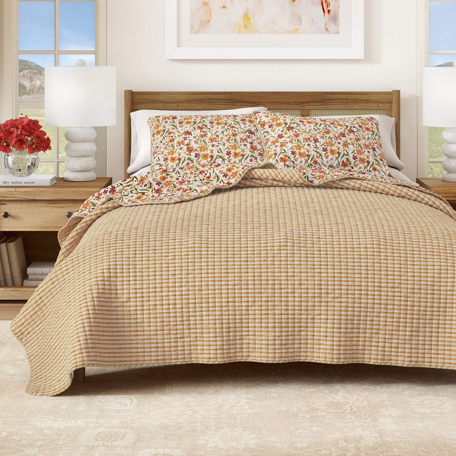 Linery Floral Meadow Printed Reversible Quilt Set