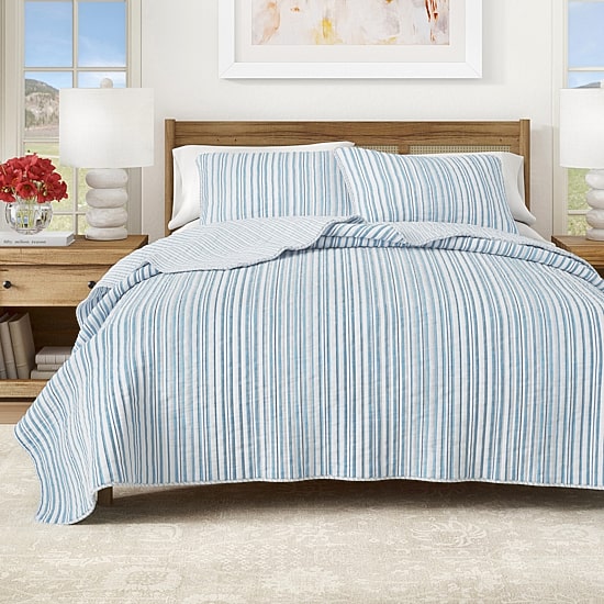 Linery Blue Striped Reversible Quilt Set