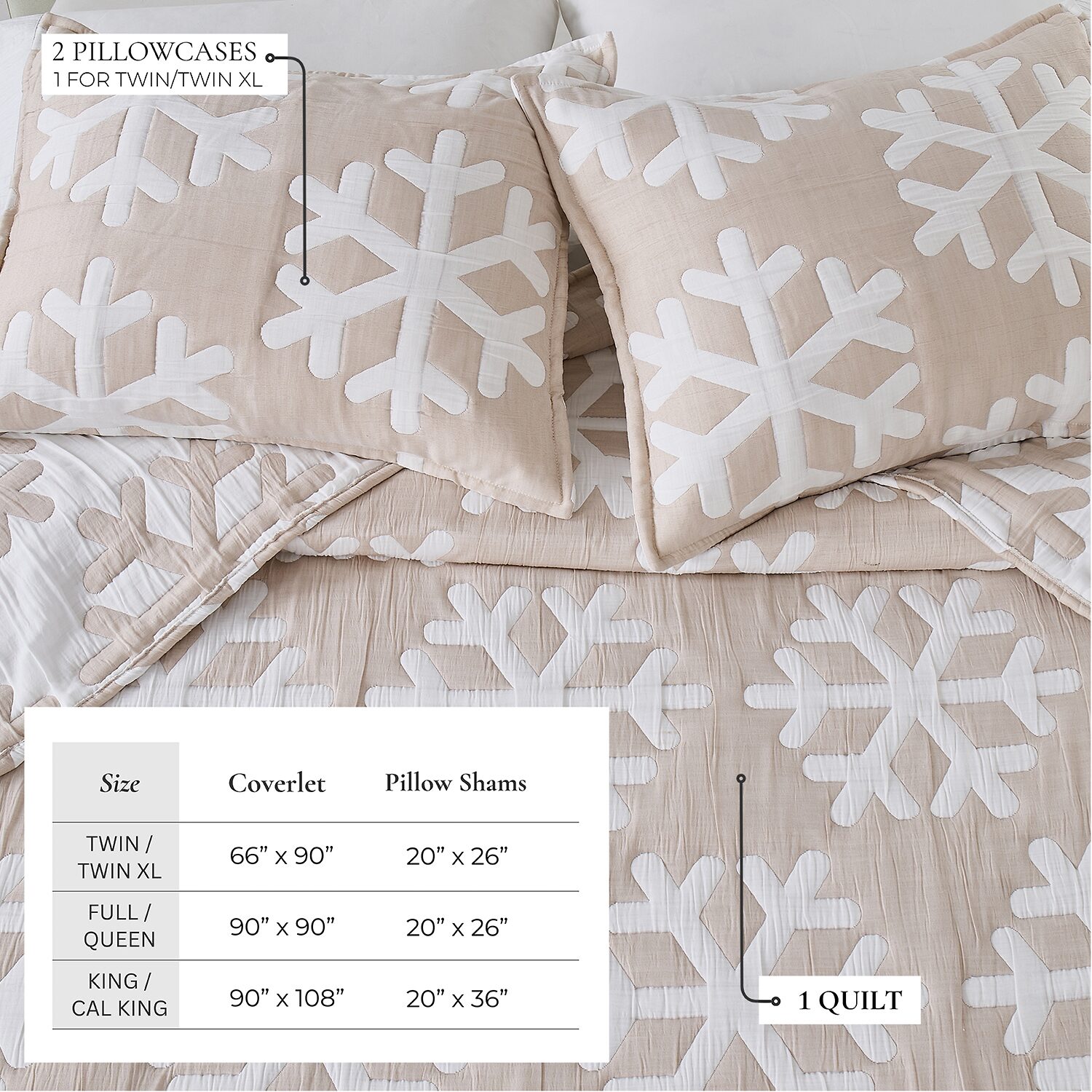 Linery Reversible Stitched Snowflake Easy Care Quilt Set