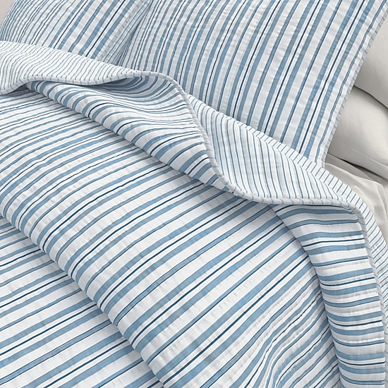 Linery Blue Striped Reversible Quilt Set