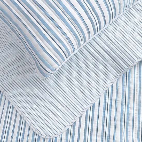 Linery Blue Striped Reversible Quilt Set