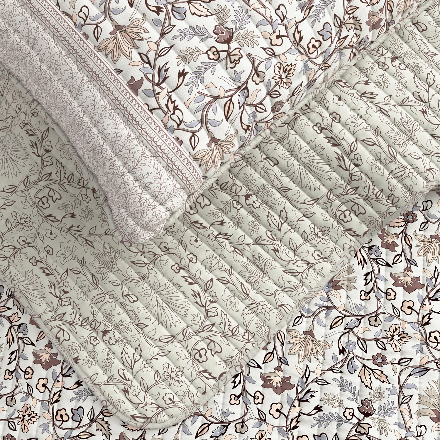 Linery Neutral Floral Reversible Quilt Set