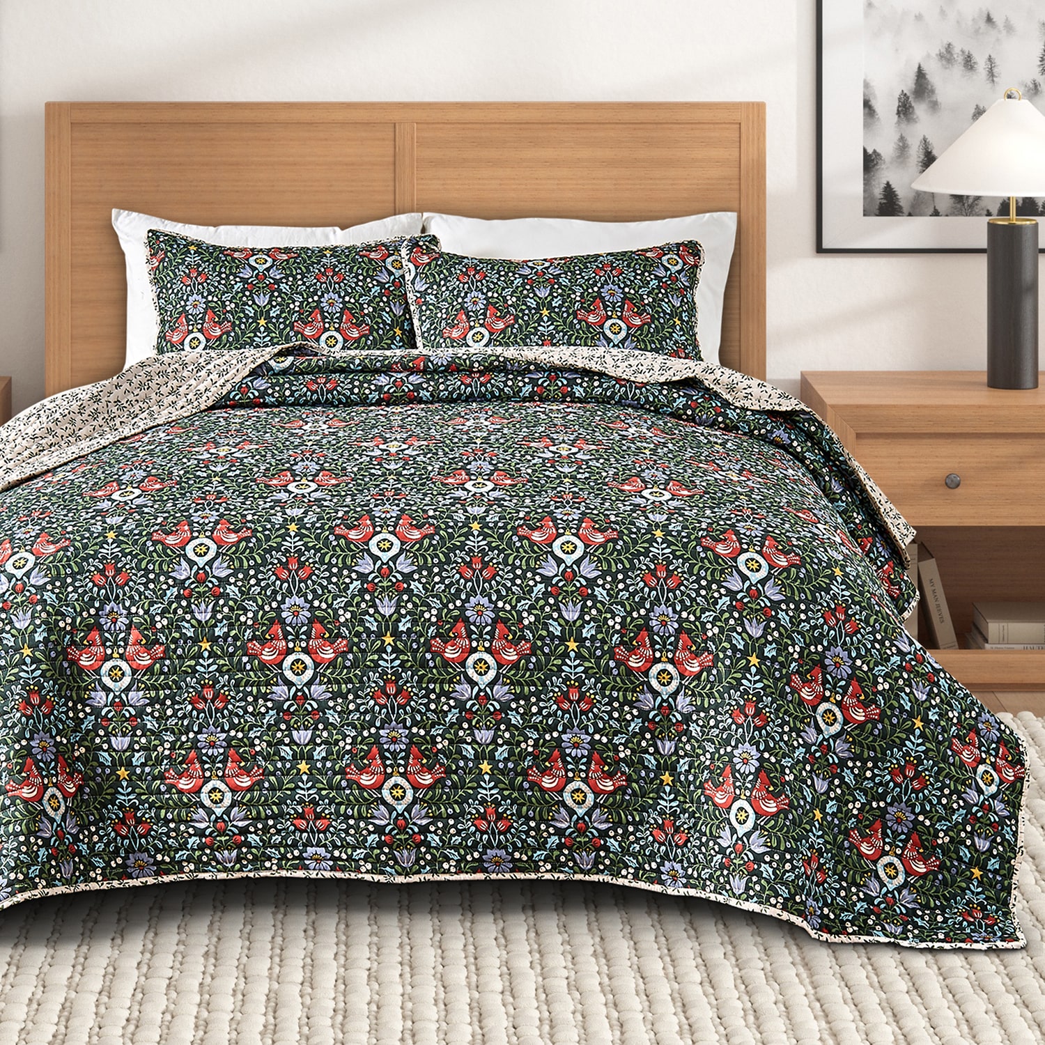 Linery Holiday Printed Microfiber Reversible Quilt Set
