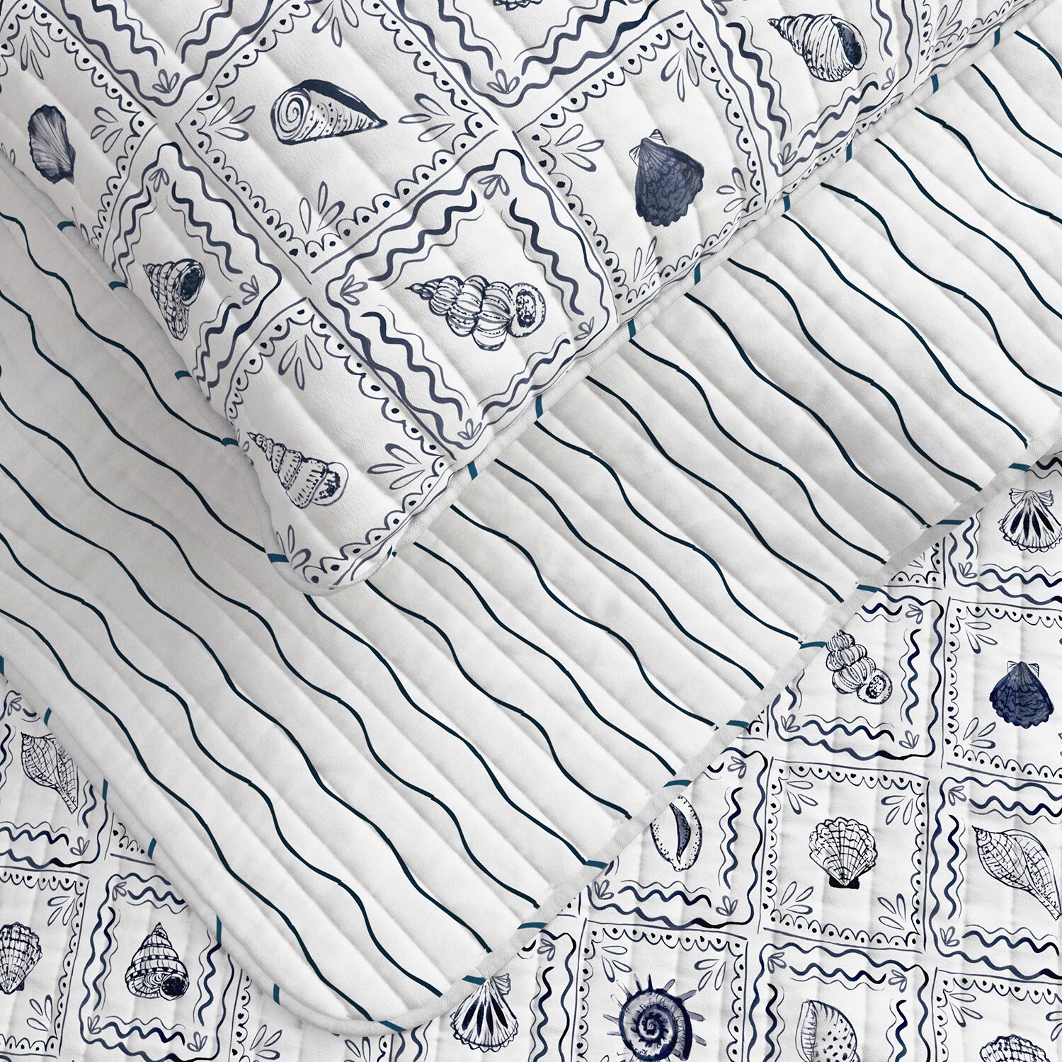 Linery Seashell Tile Reversible Quilt Set