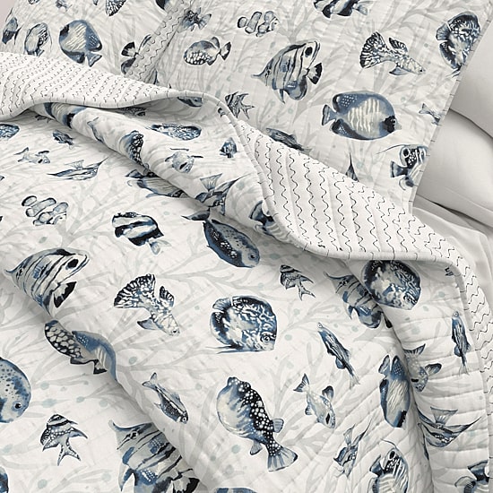 Linery Coastal Fish Reversible Quilt Set