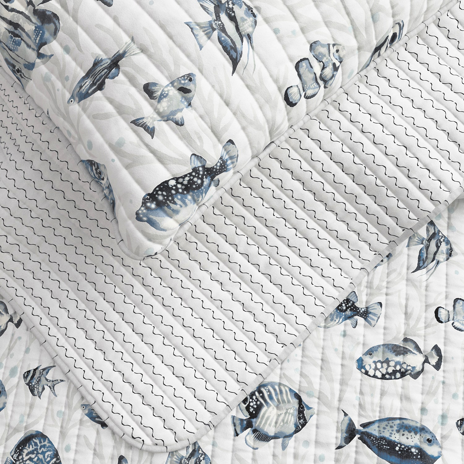 Linery Coastal Fish Reversible Quilt Set