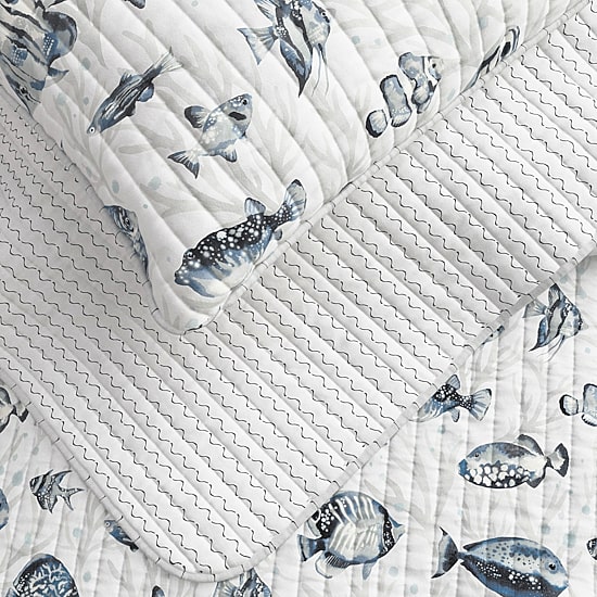 Linery Coastal Fish Reversible Quilt Set