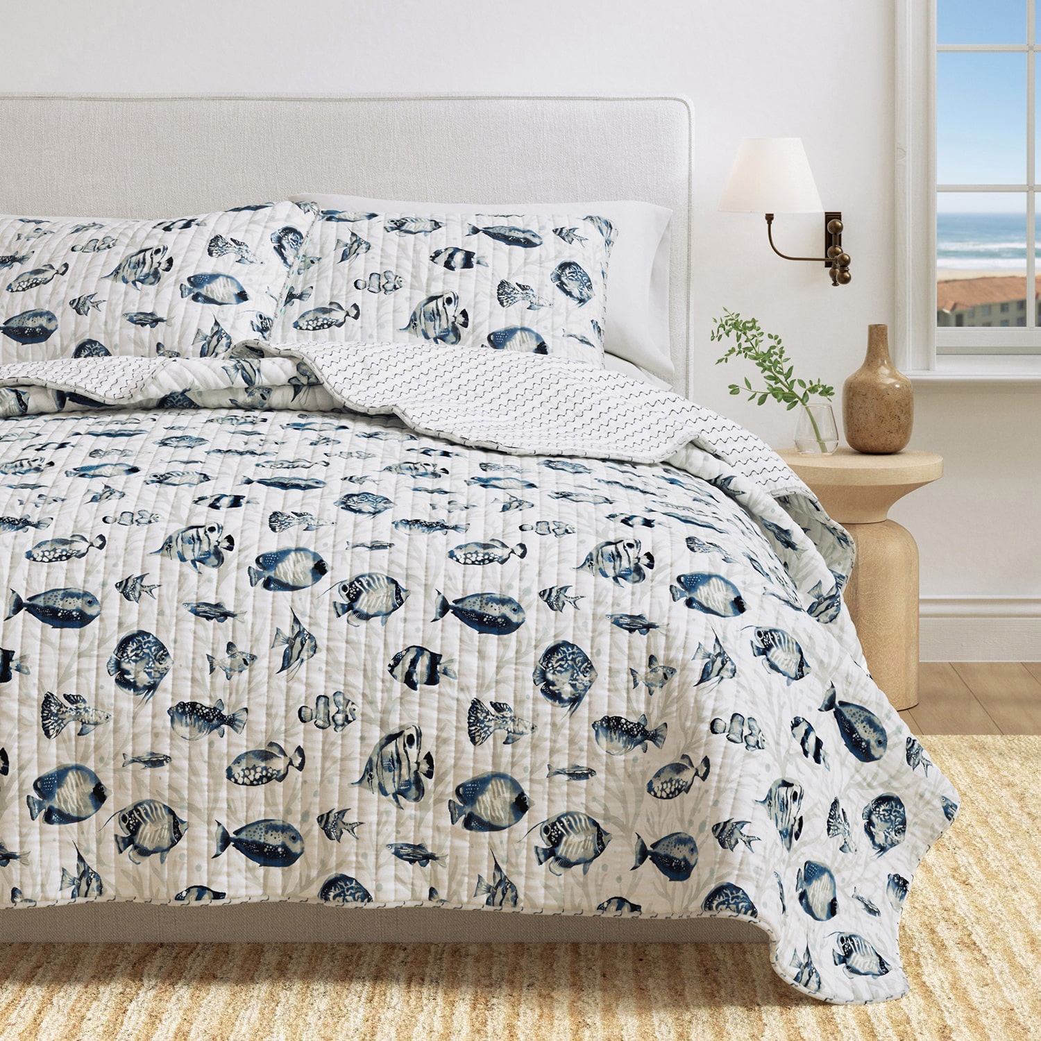 Linery Coastal Fish Reversible Quilt Set
