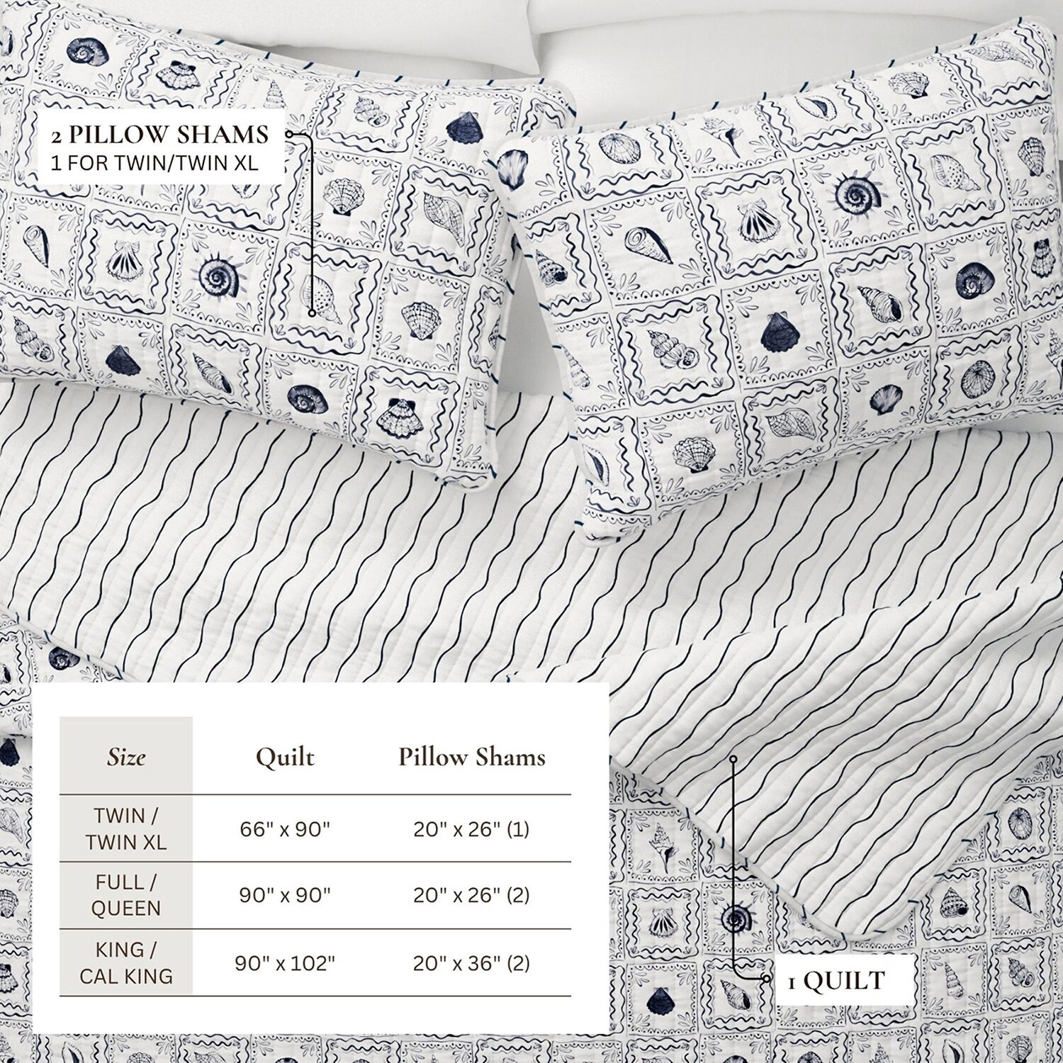 Linery Seashell Tile Reversible Quilt Set