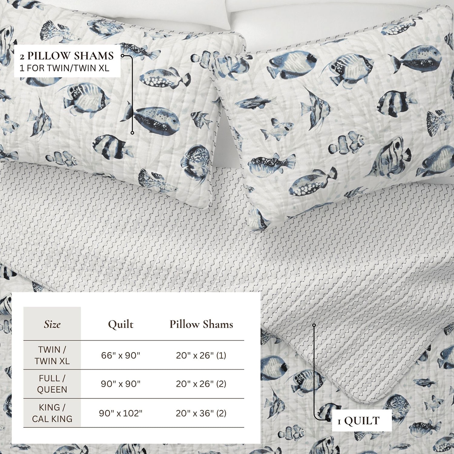 Linery Coastal Fish Reversible Quilt Set