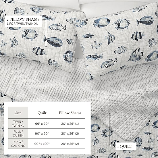 Linery Coastal Fish Reversible Quilt Set