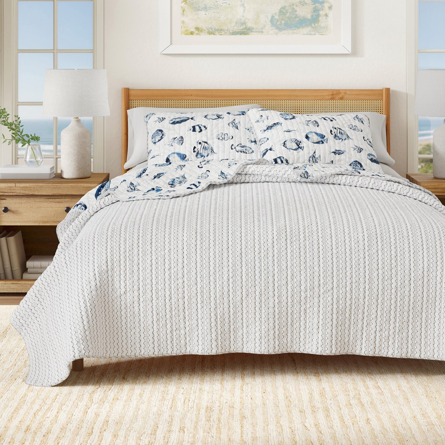 Linery Coastal Fish Reversible Quilt Set