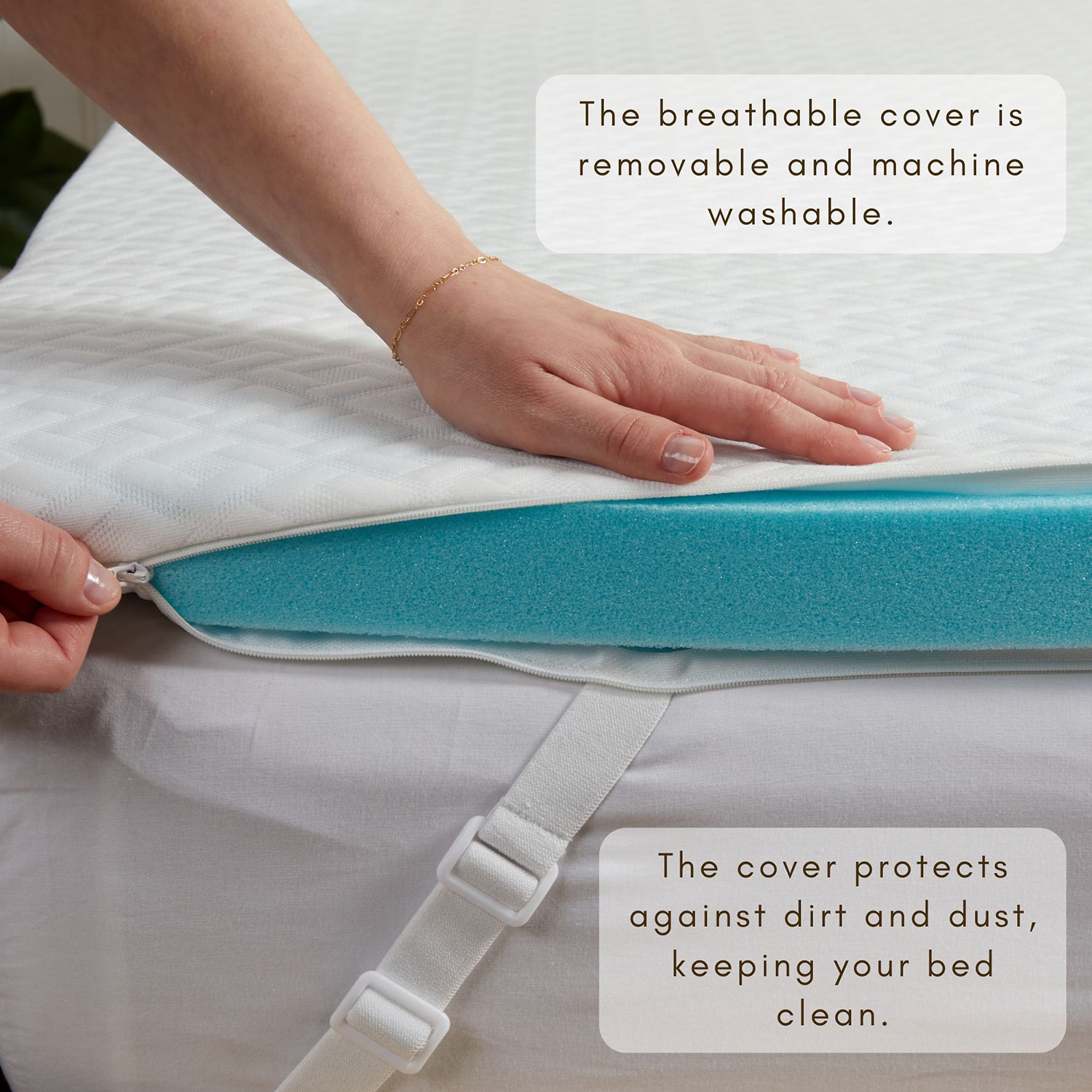Linery 2-Inch Gel Memory Foam Mattress Topper With Removable Washable Cover