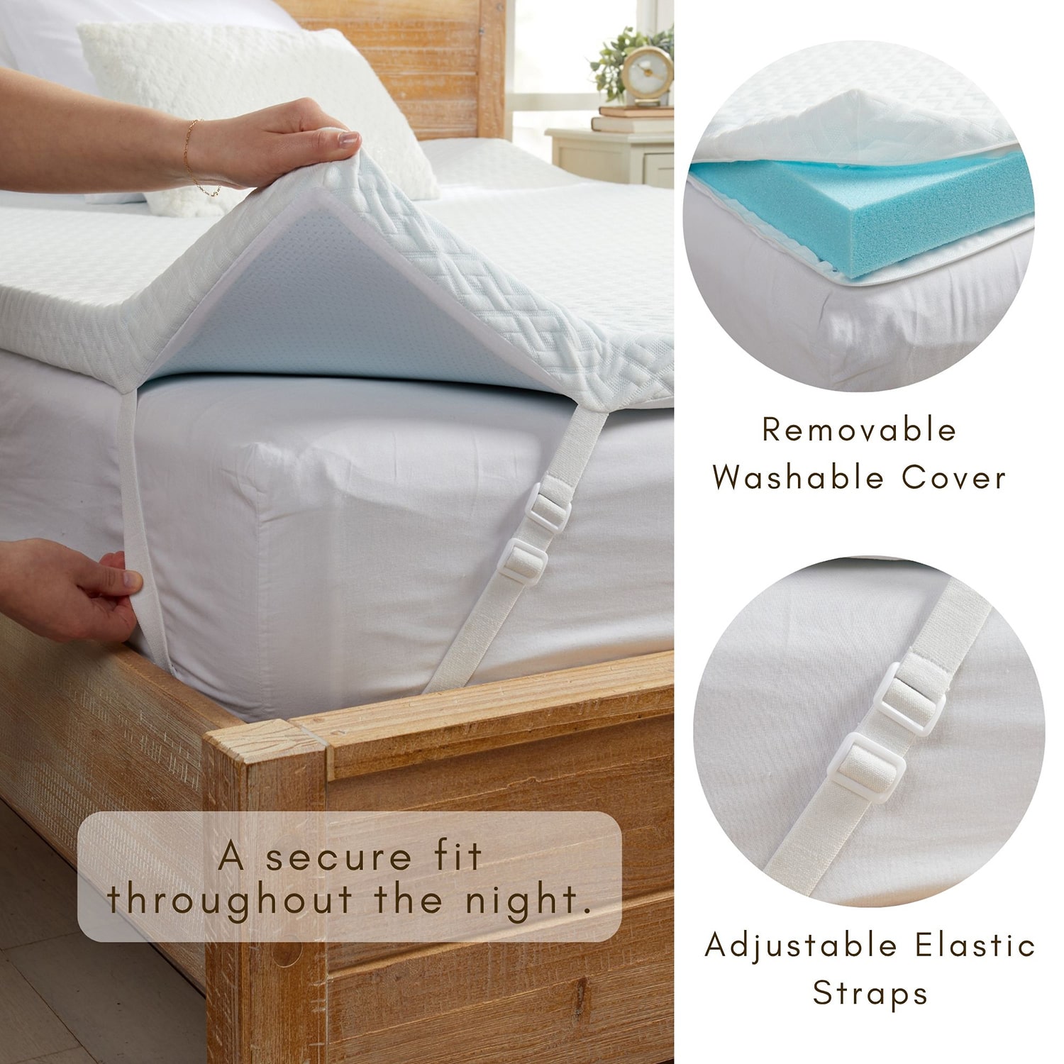 Linery 2-Inch Gel Memory Foam Mattress Topper With Removable Washable Cover