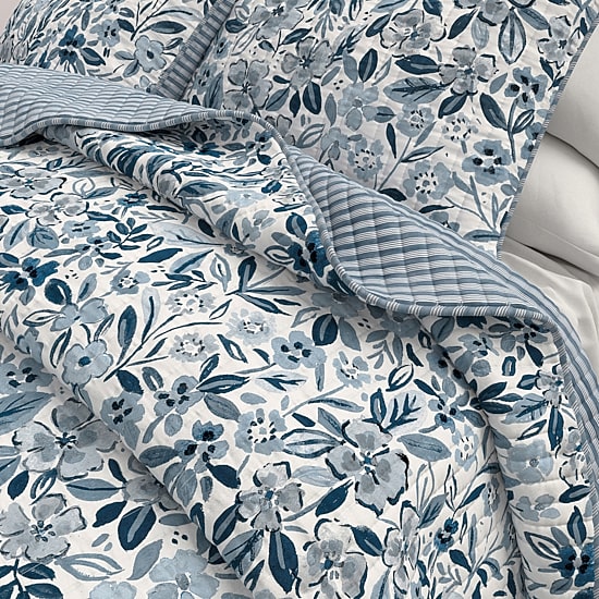 Linery Coastal Floral Bloom Reversible Quilt Set