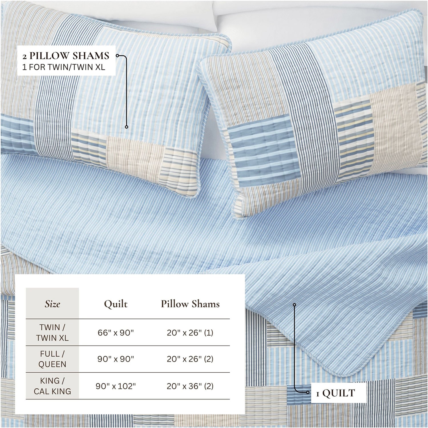 Linery Stripe Patchwork Reversible Quilt Set