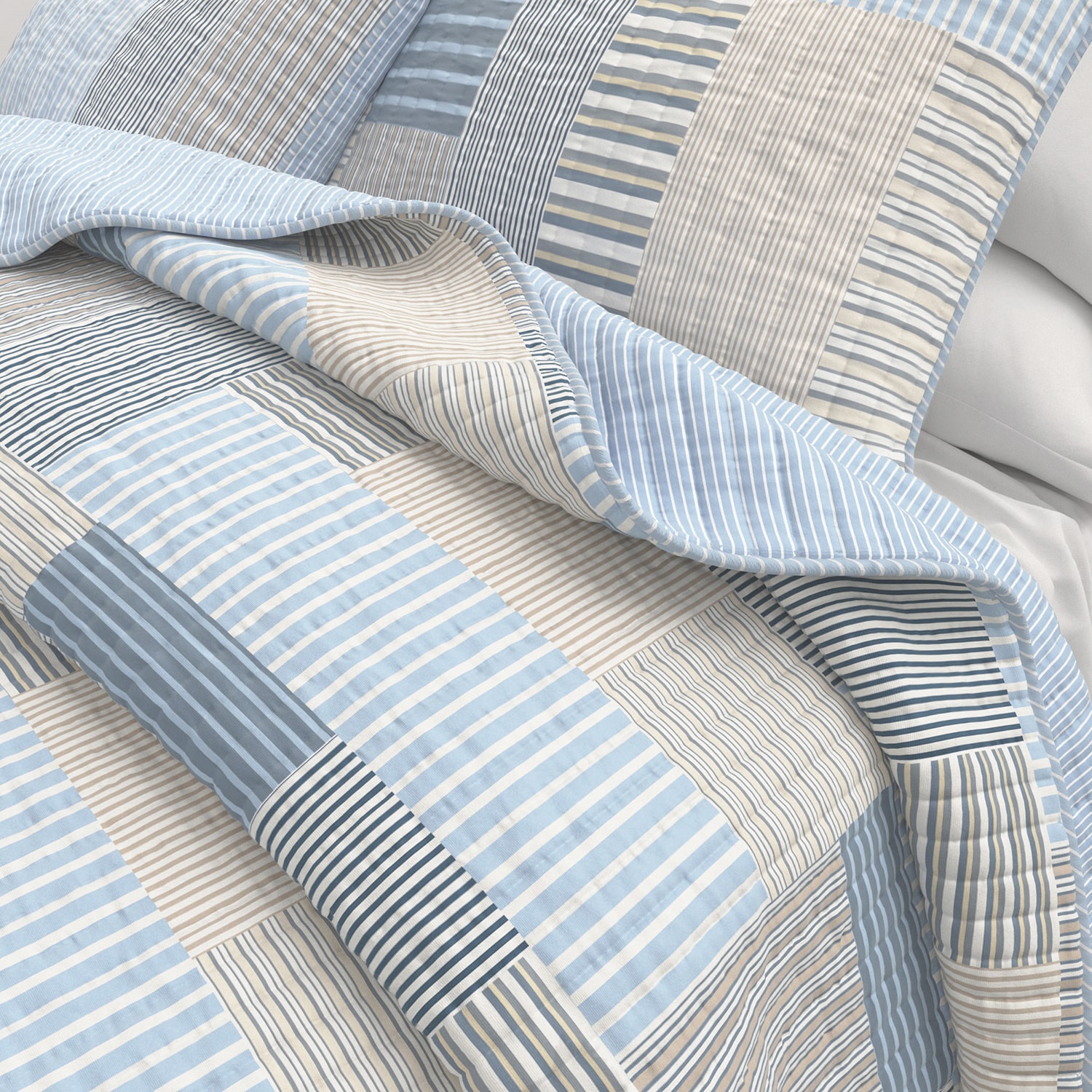 Linery Stripe Patchwork Reversible Quilt Set