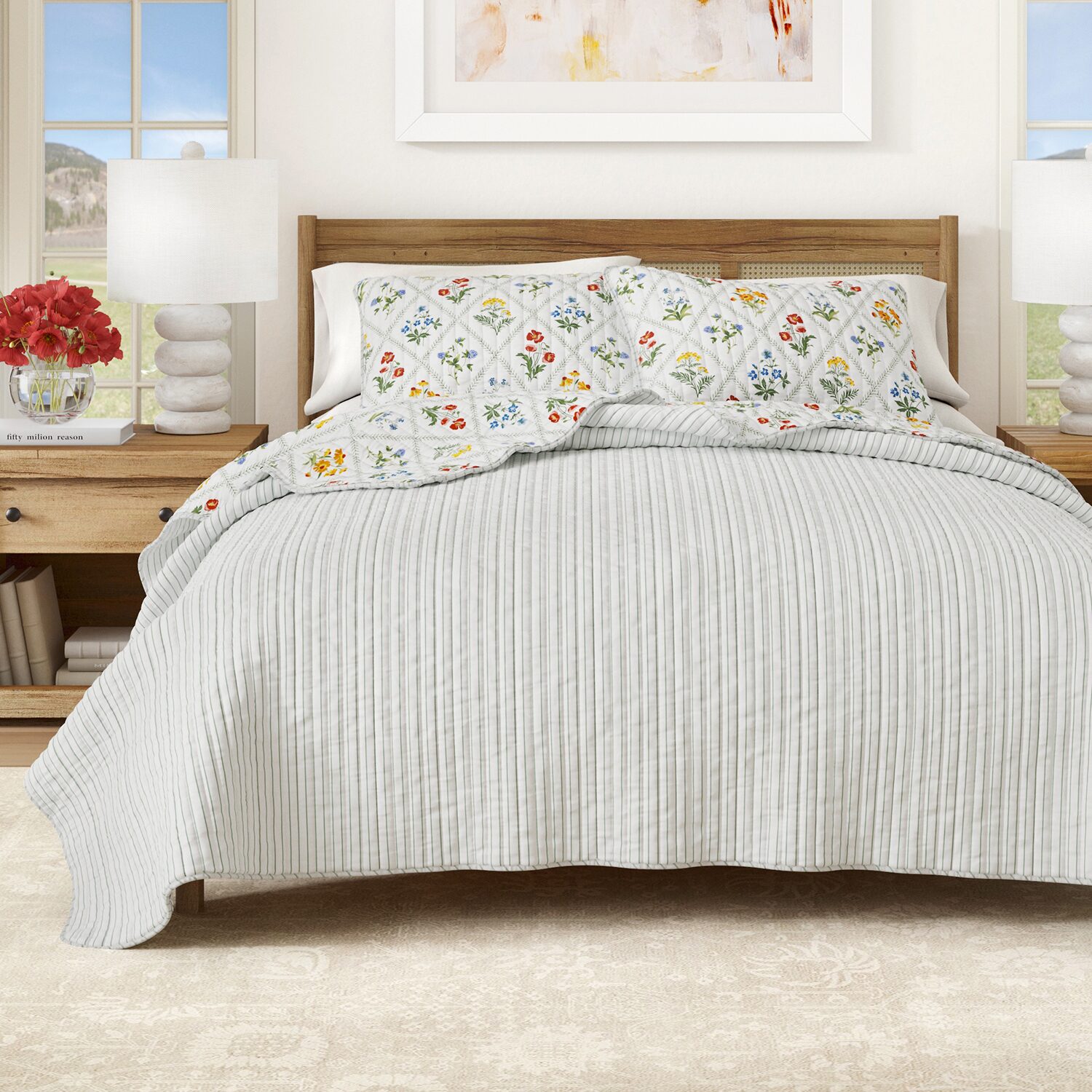 Linery Floral Lattice Reversible Quilt Set