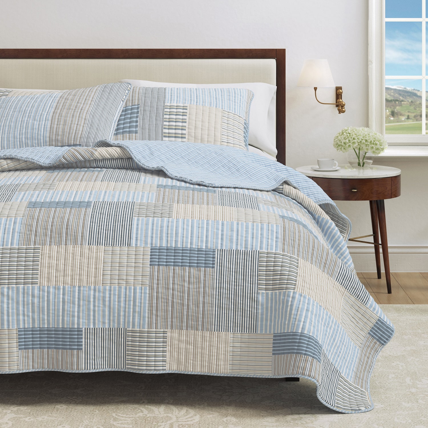 Linery Stripe Patchwork Reversible Quilt Set