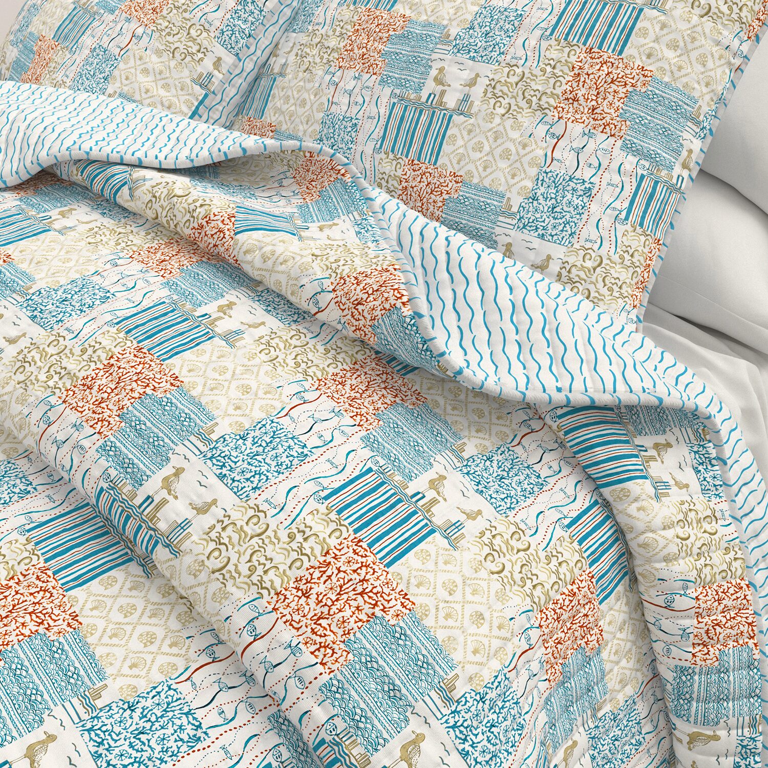 Linery Coastal Patchwork Reversible Quilt Set