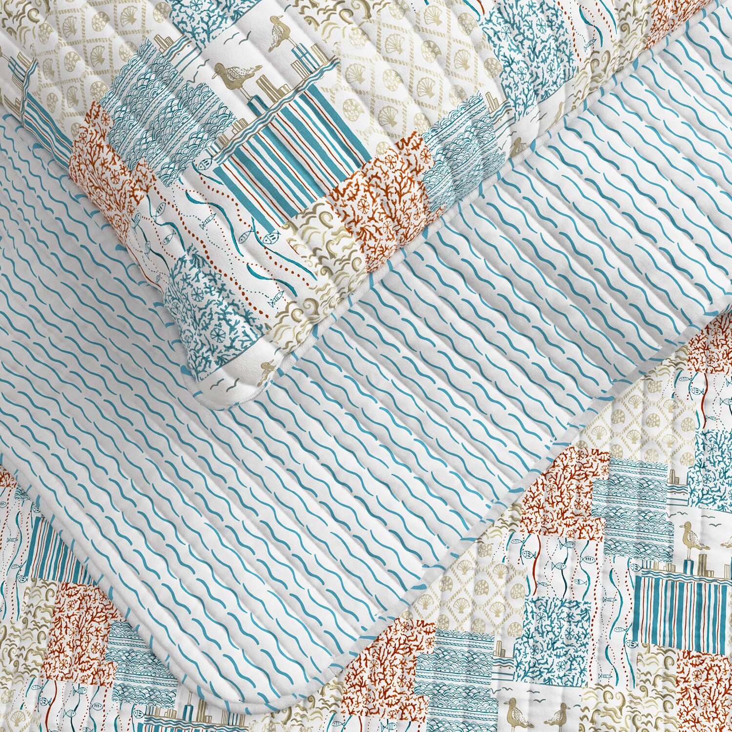 Linery Coastal Patchwork Reversible Quilt Set