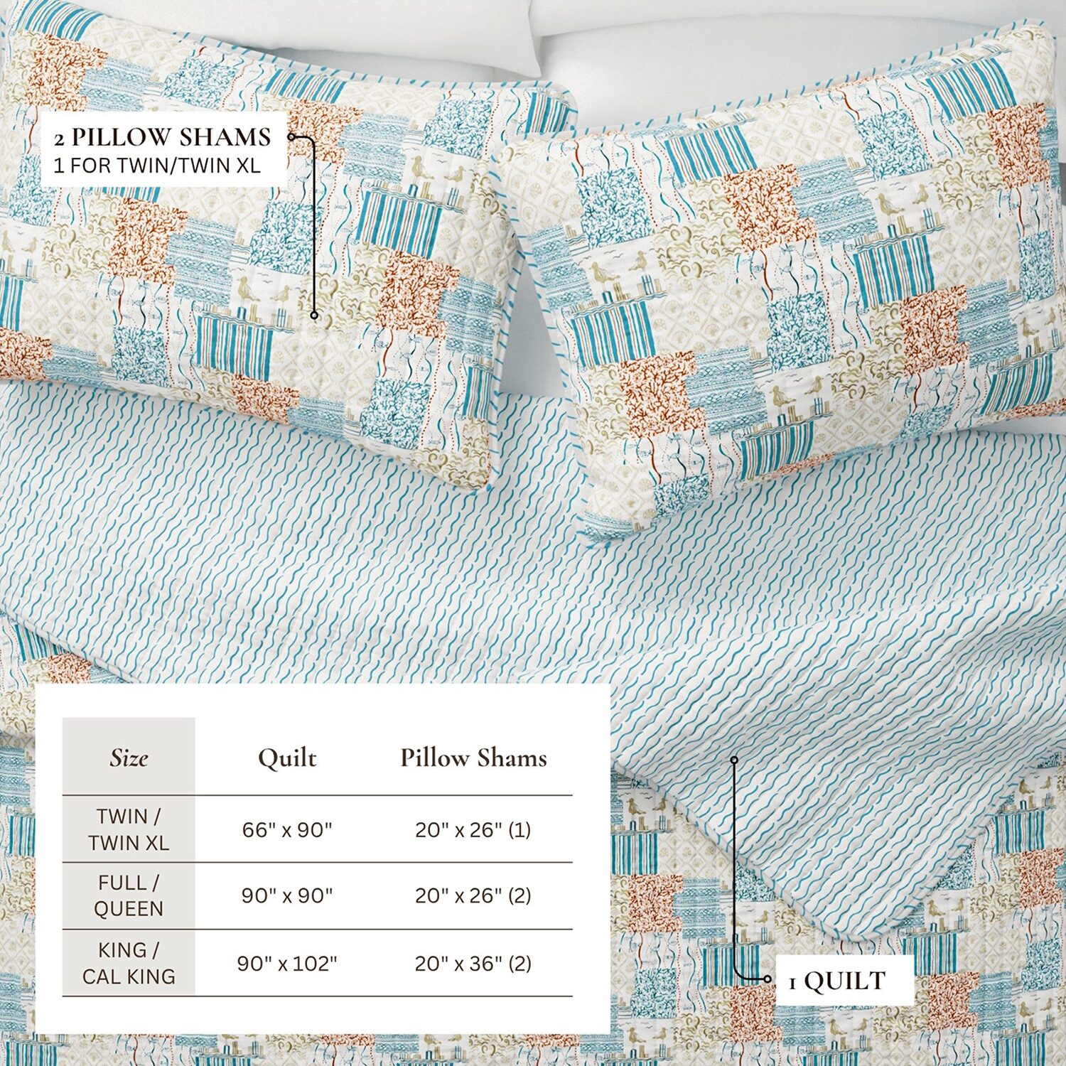 Linery Coastal Patchwork Reversible Quilt Set
