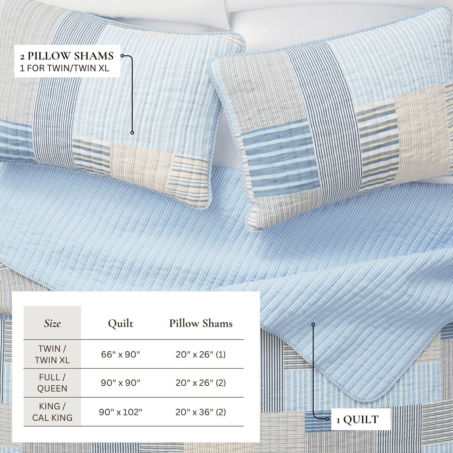 Linery Stripe Patchwork Reversible Quilt Set