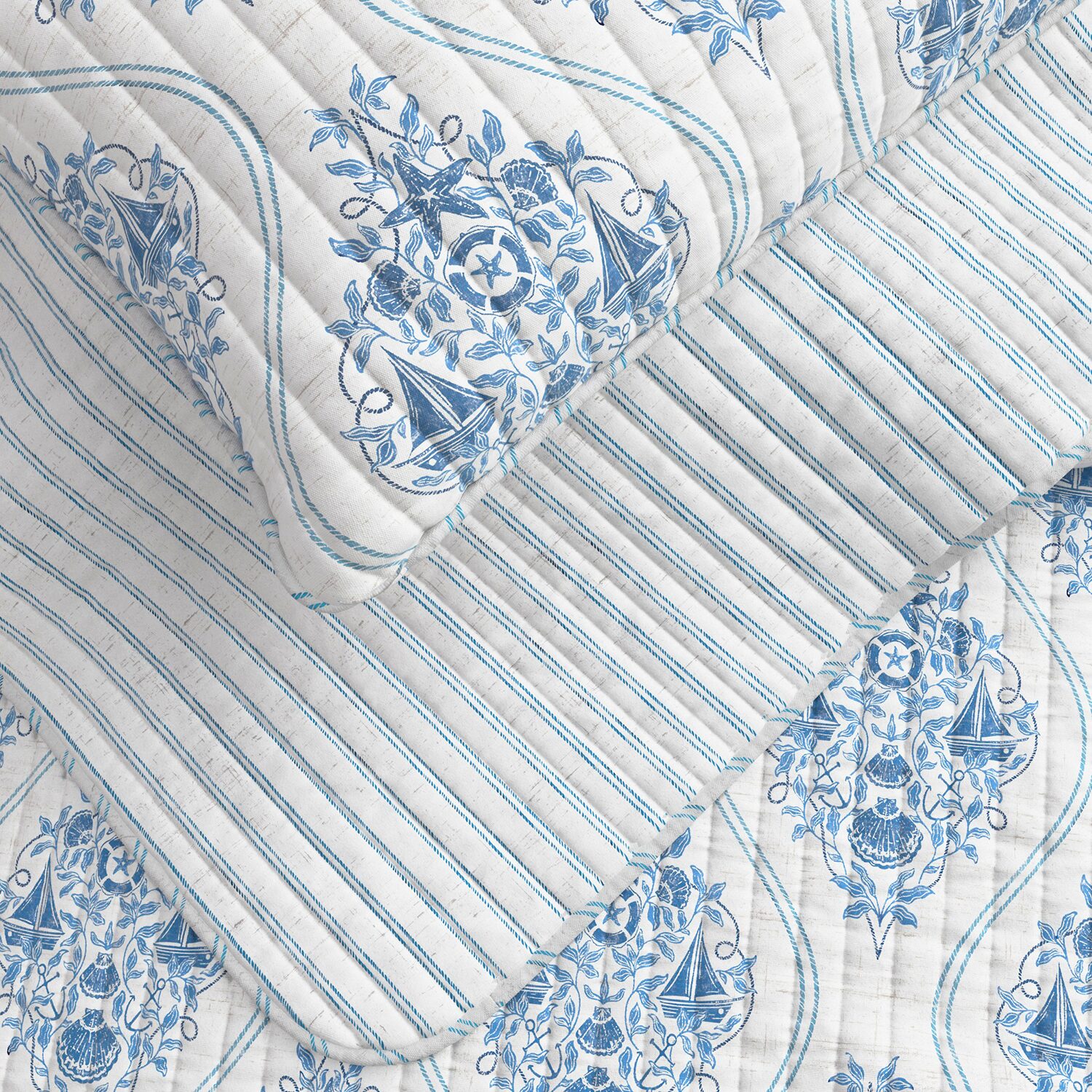 Linery Reversible Nautical Easy Care Quilt Set