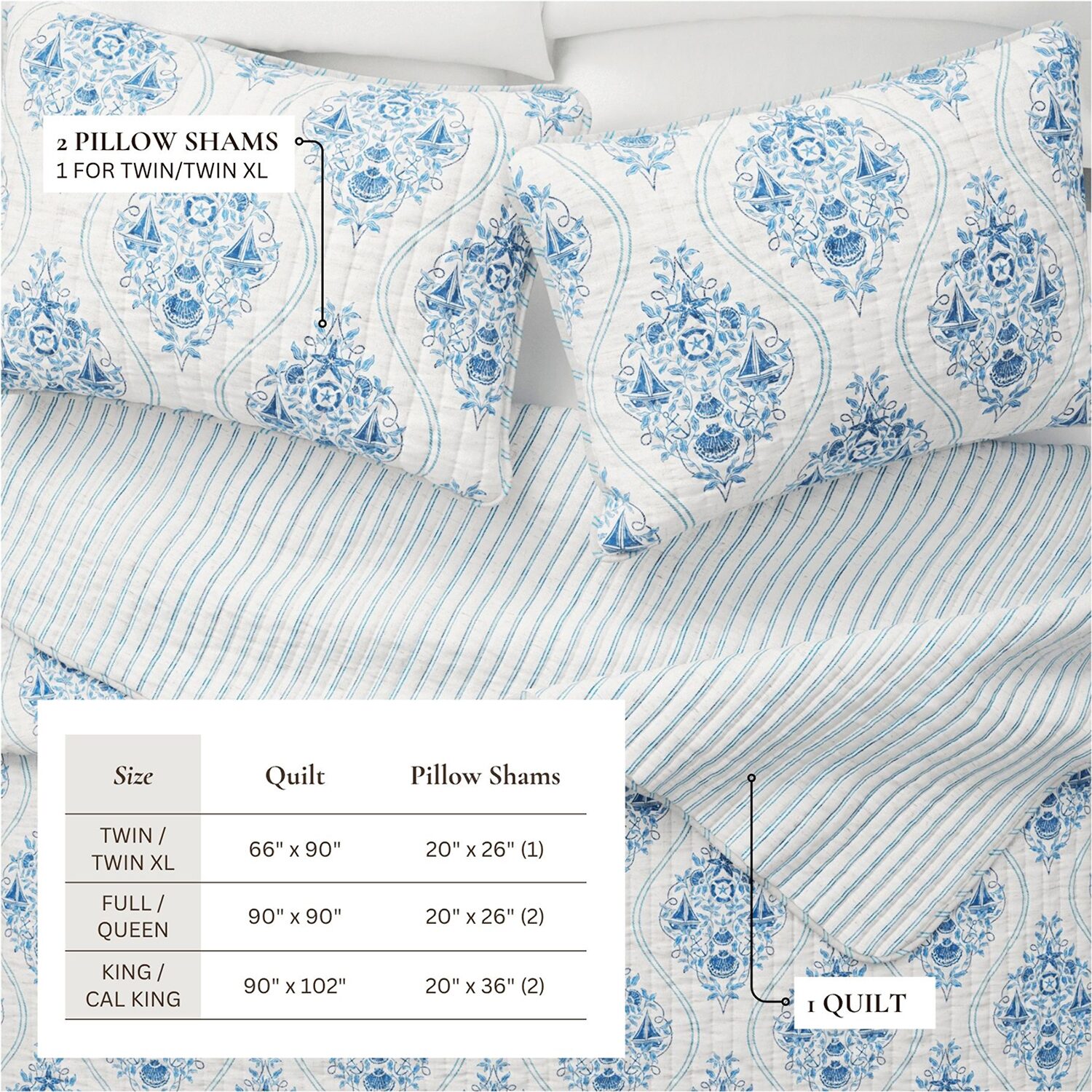 Linery Reversible Nautical Easy Care Quilt Set