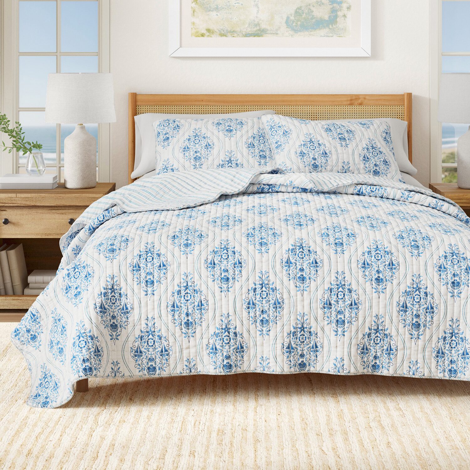 Linery Reversible Nautical Easy Care Quilt Set