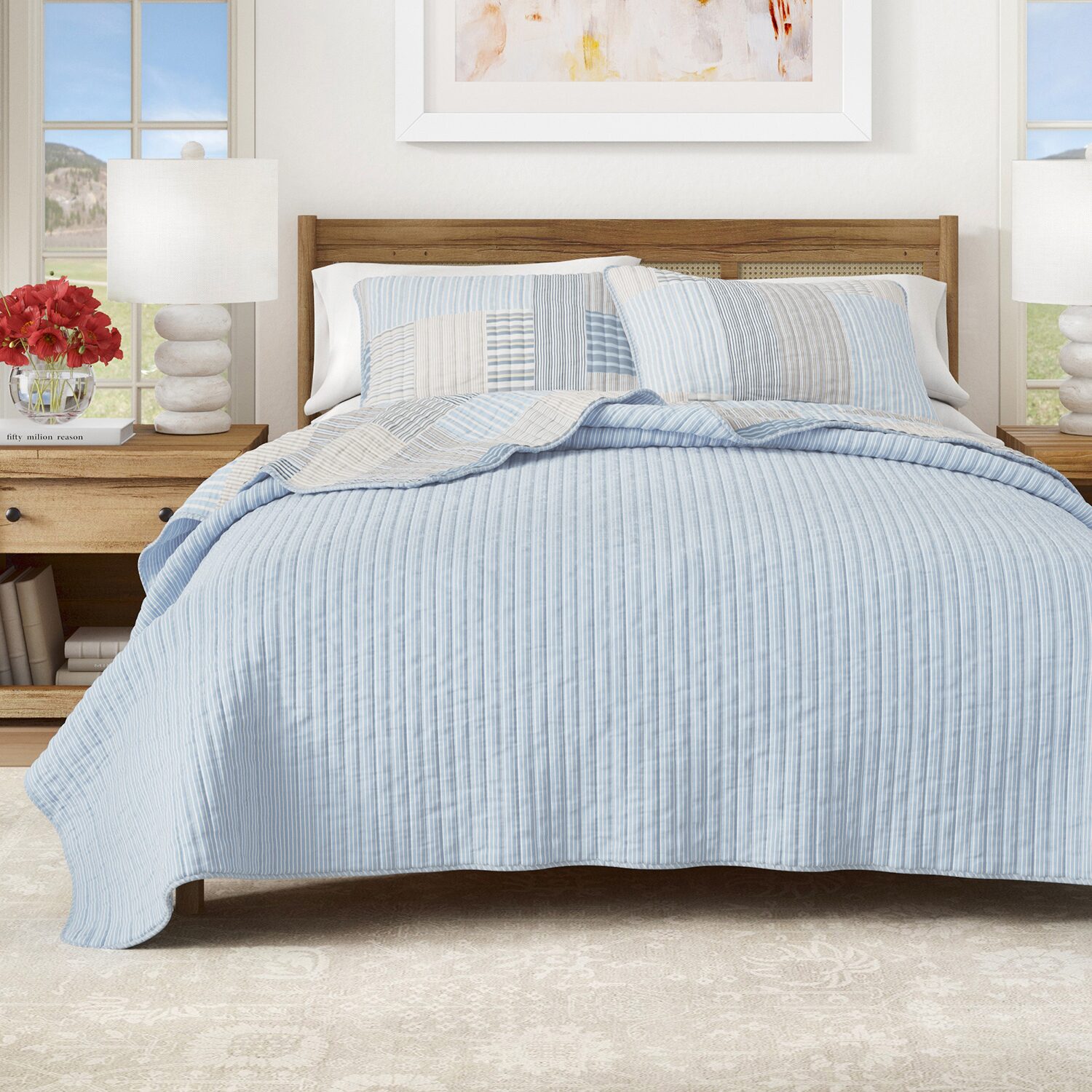 Linery Stripe Patchwork Reversible Quilt Set
