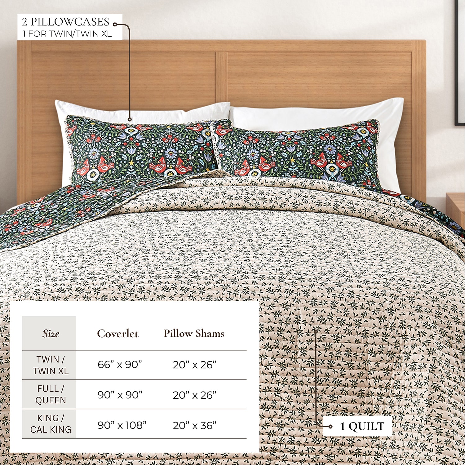 Linery Holiday Printed Microfiber Reversible Quilt Set