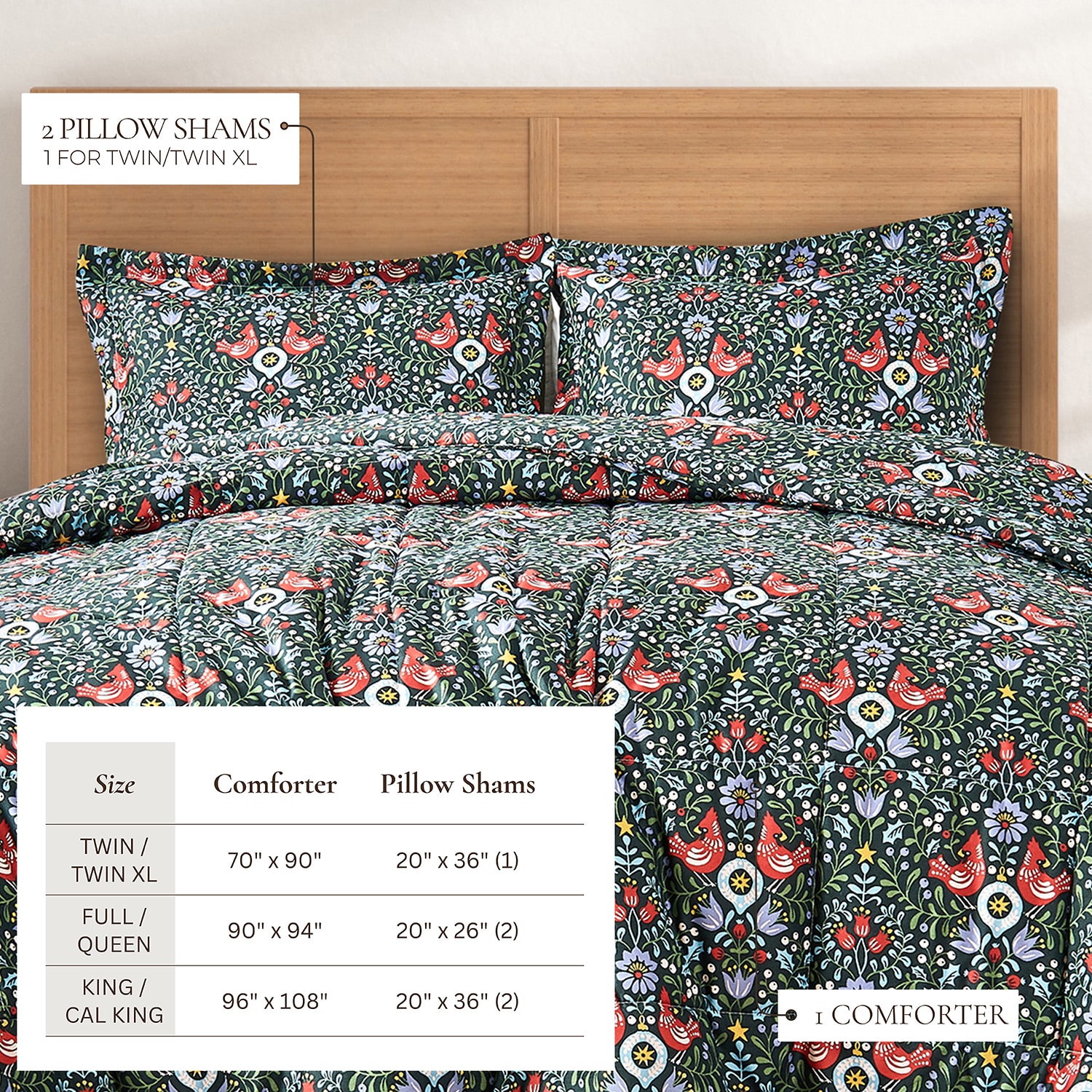 Linery Reversible Down Alternative Christmas Easy Care Comforter Set
