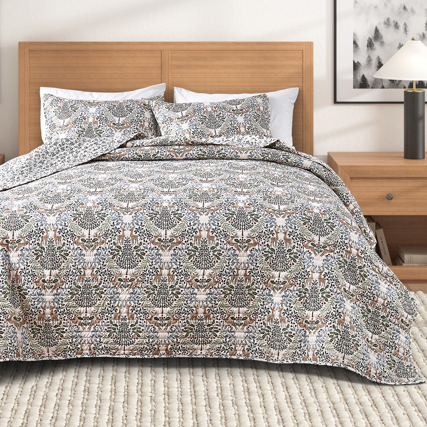 Linery Woodland Deer Holiday Reversible Quilt Set