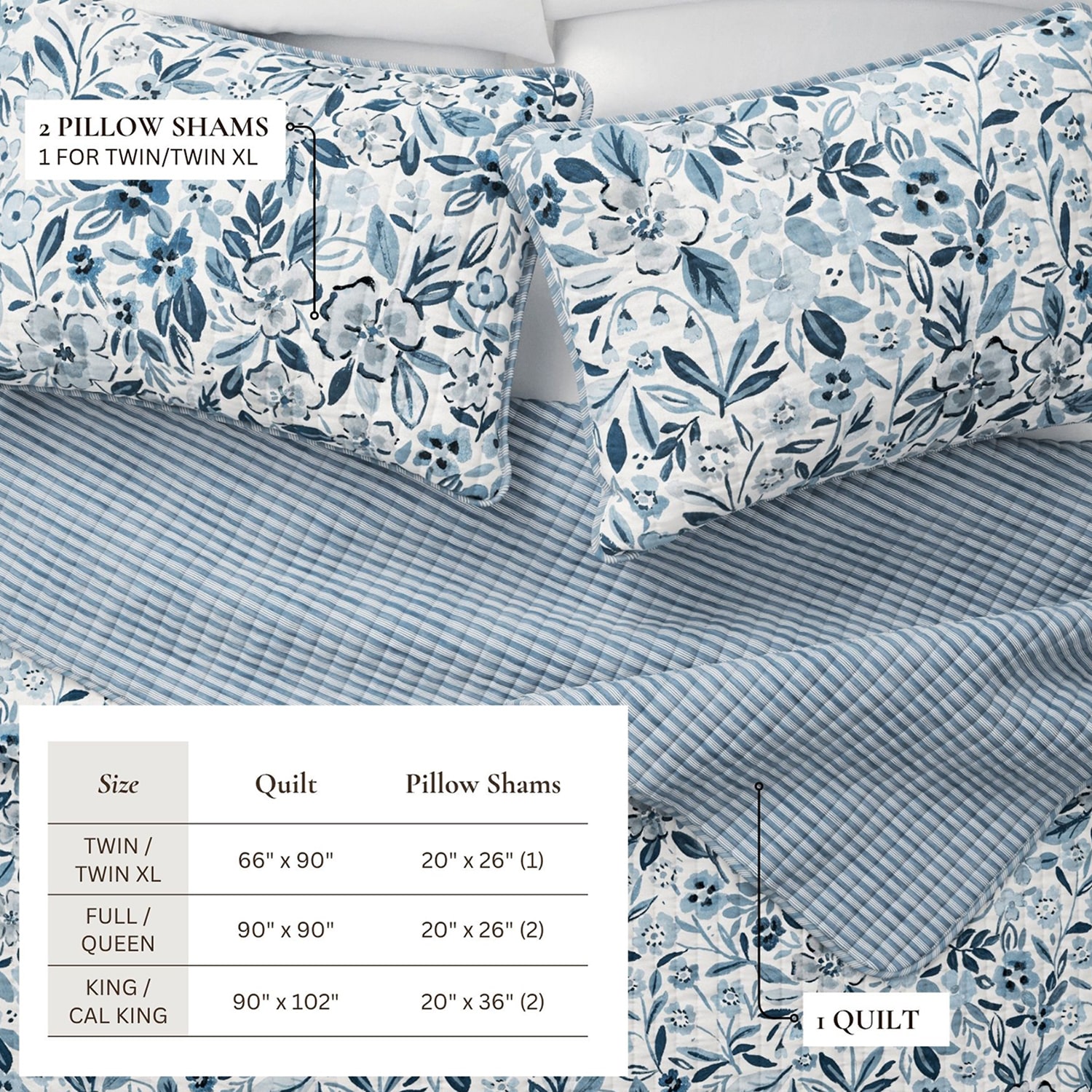 Linery Coastal Floral Bloom Reversible Quilt Set