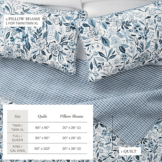 Linery Coastal Floral Bloom Reversible Quilt Set