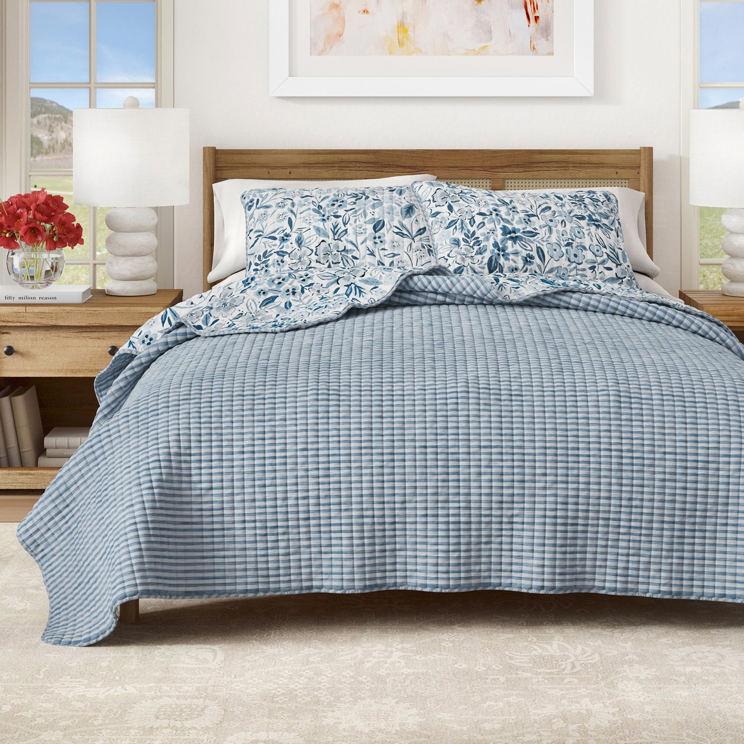 Linery Coastal Floral Bloom Reversible Quilt Set