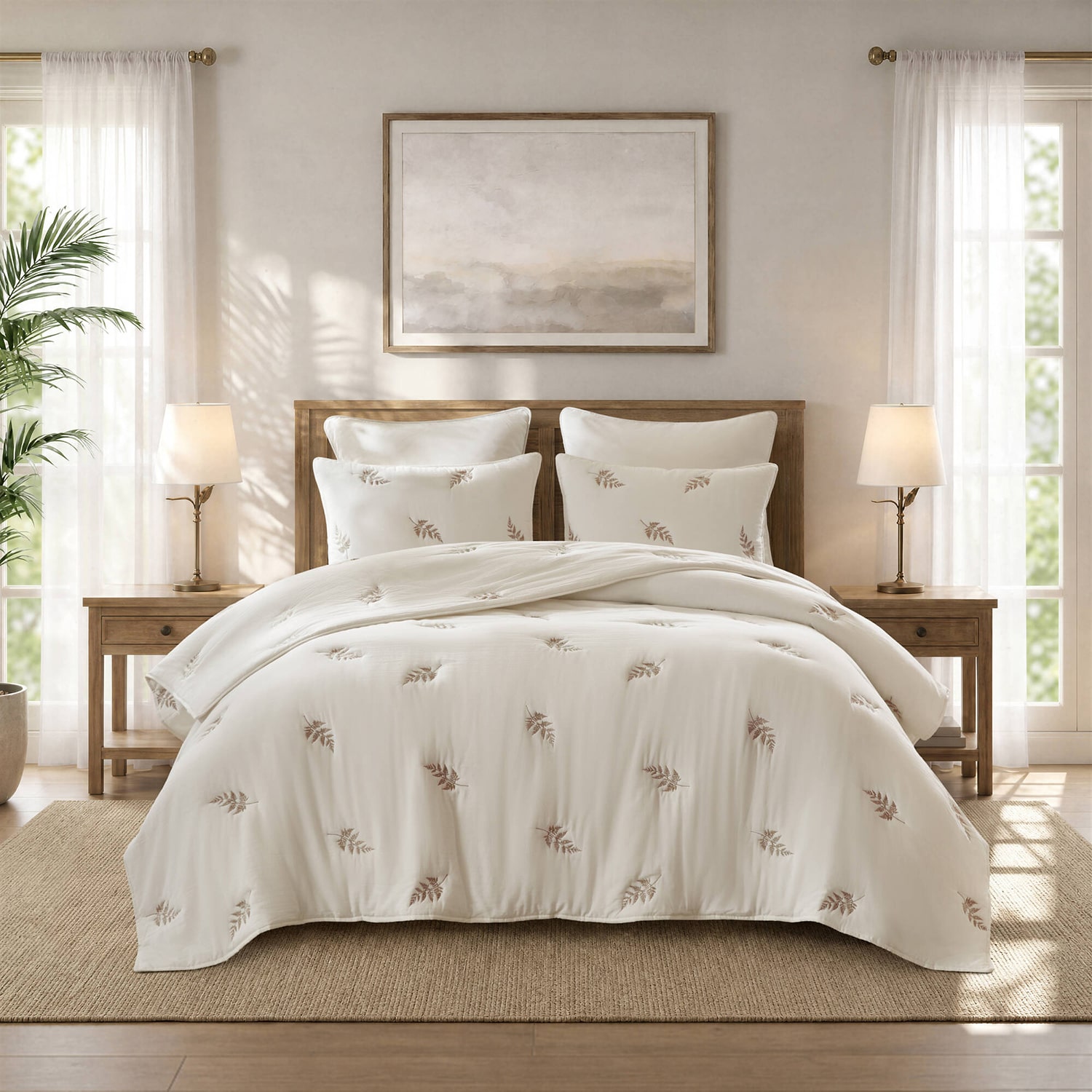 Harbor House Willow Botanical Cotton Lightweight 3-pc. Embroidered Quilt Set