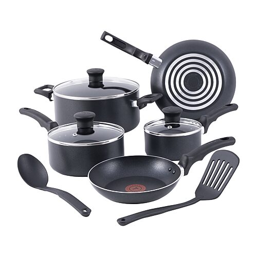 T-fal Ceramic 10-pc. Non-stick Cookware Set In Black