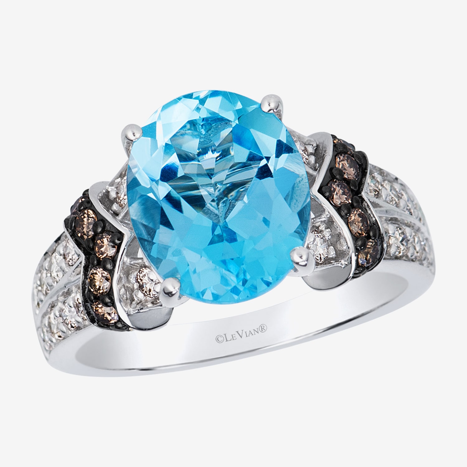 Levian Corp Le Vian Womens 1/2 CT. T.W. Genuine Blue Topaz 14K White Gold Oval Side Stone Cocktail Ring