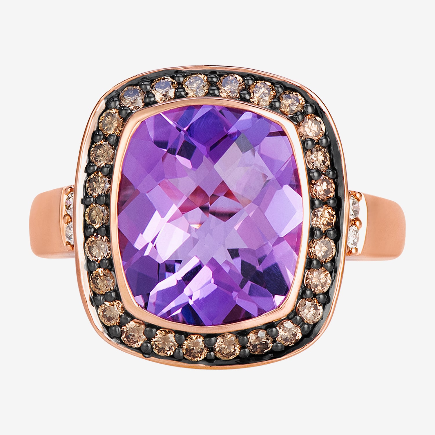 Levian Corp Le Vian Womens 1/3 CT. T.W. Genuine Purple Amethyst 14K Rose Gold Cushion Halo Cocktail Ring