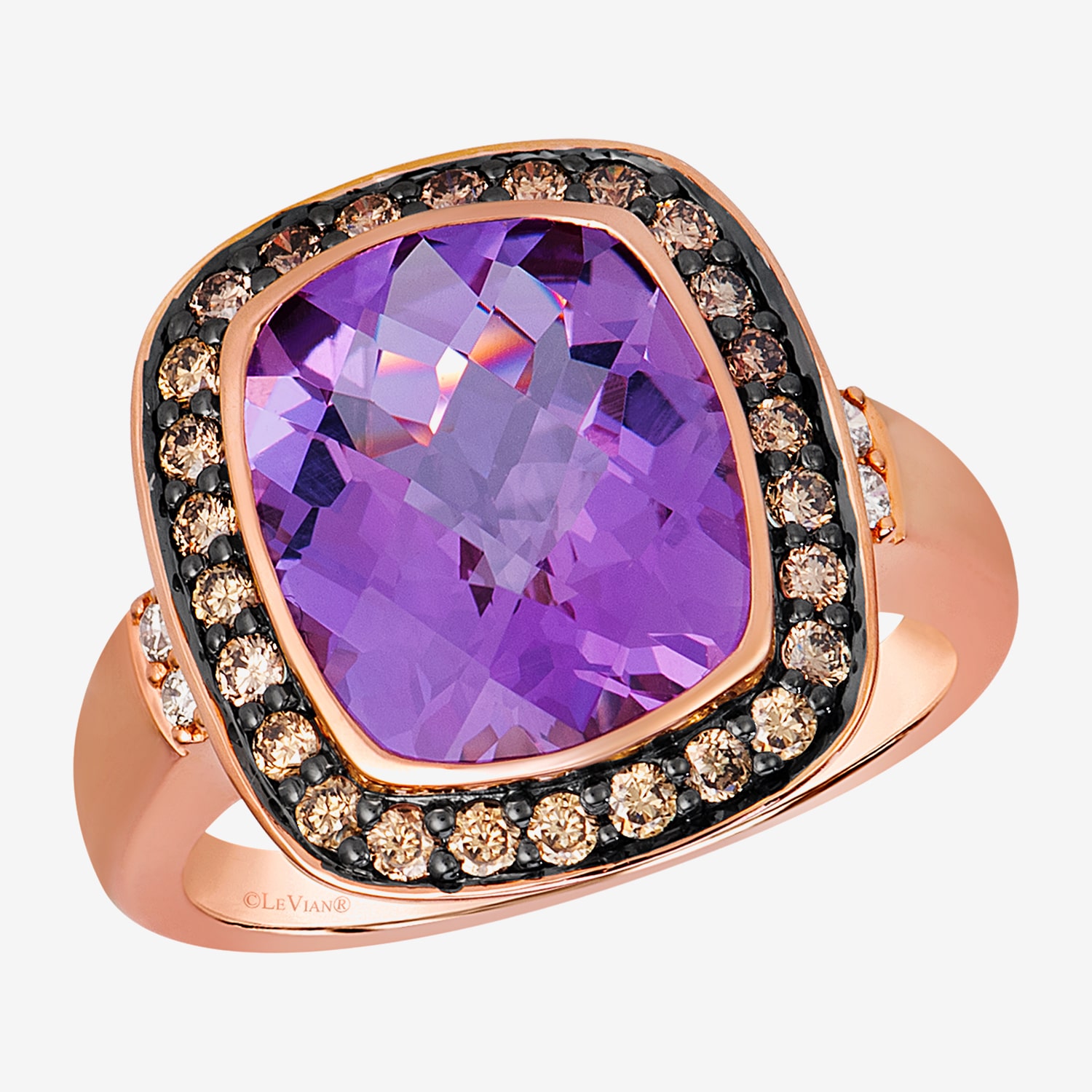 Levian Corp Le Vian Womens 1/3 CT. T.W. Genuine Purple Amethyst 14K Rose Gold Cushion Halo Cocktail Ring
