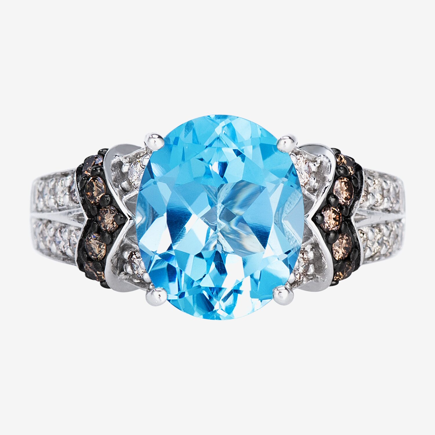 Levian Corp Le Vian Womens 1/2 CT. T.W. Genuine Blue Topaz 14K White Gold Oval Side Stone Cocktail Ring