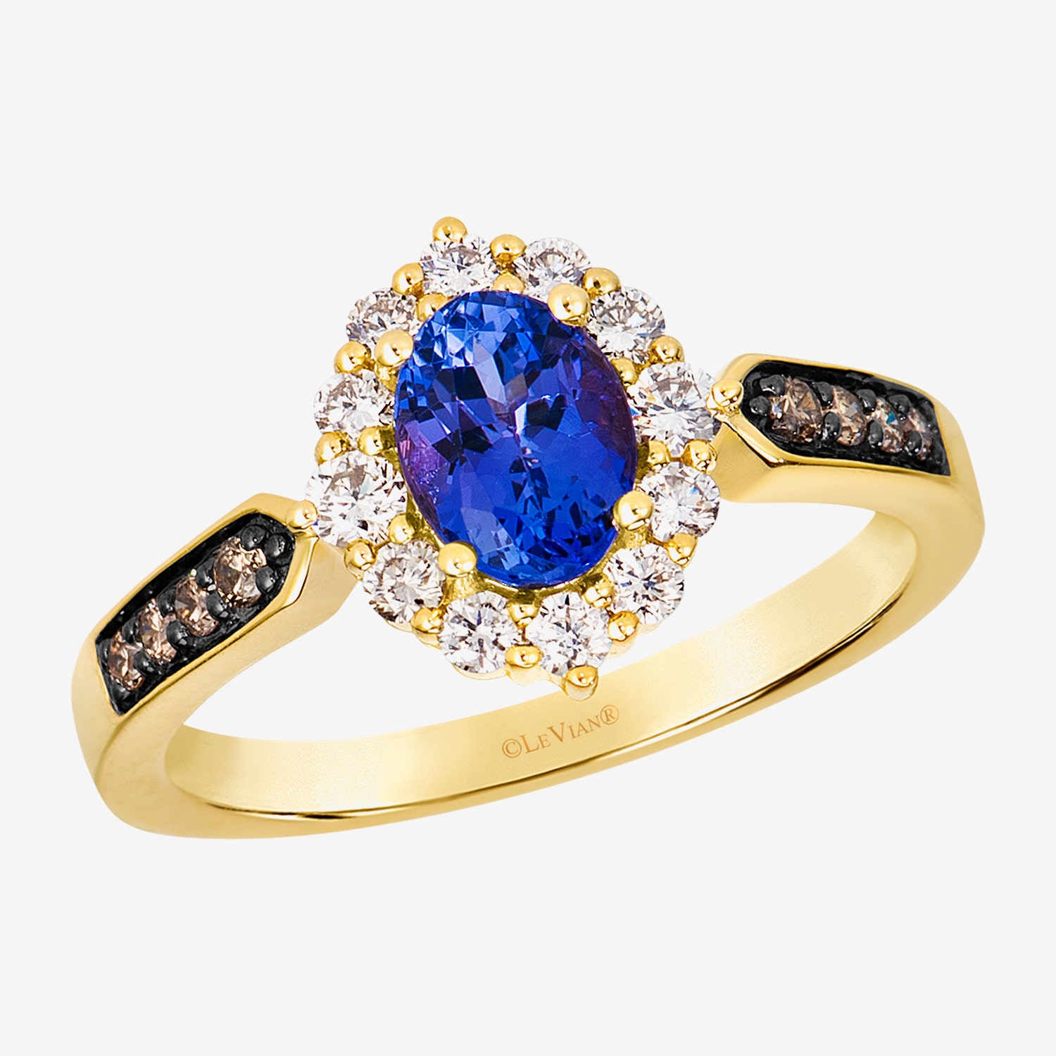 Levian Corp Le Vian Womens 3/8 CT. T.W. Genuine Blue Tanzanite 14K Gold Oval Halo Side Stone Cocktail Ring