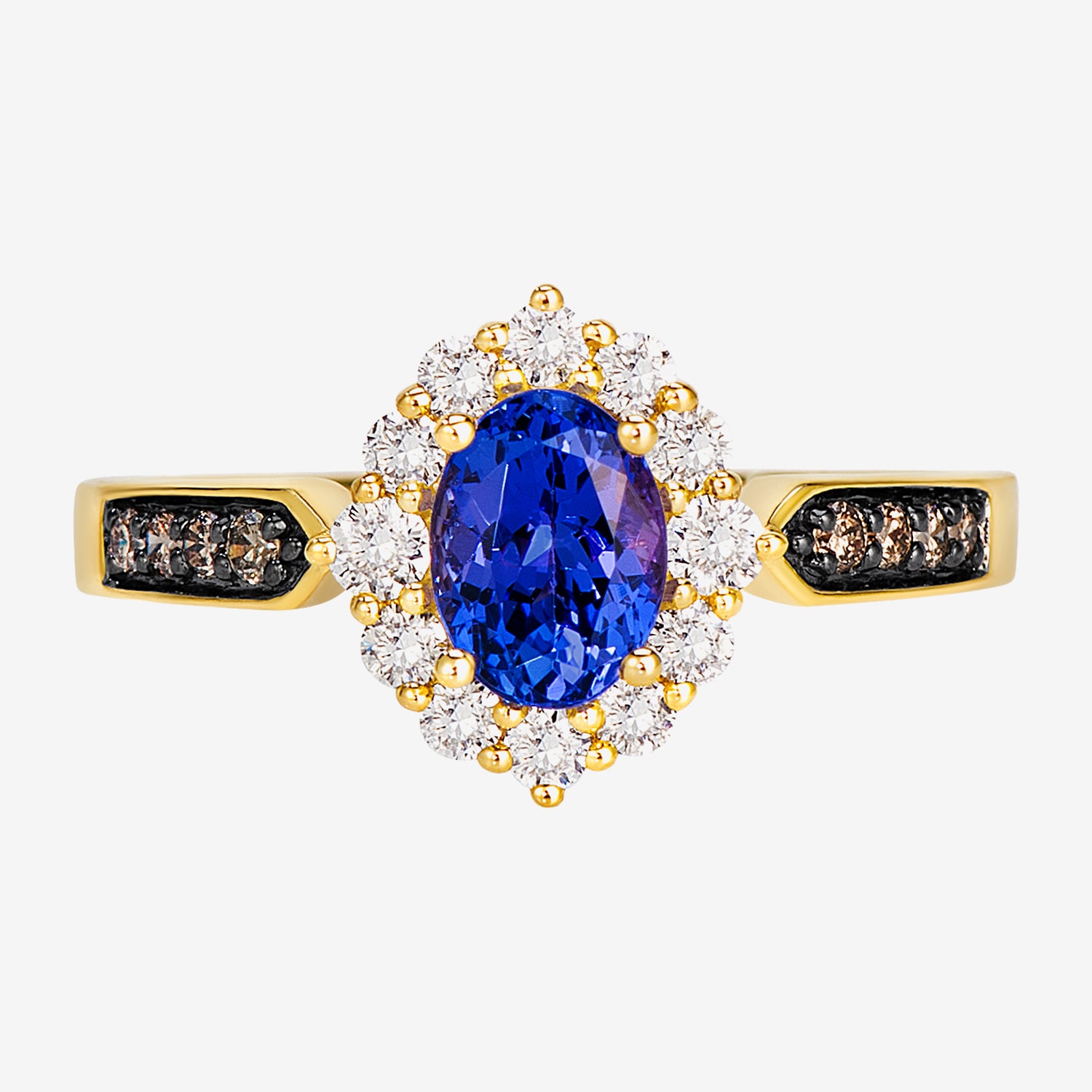Levian Corp Le Vian Womens 3/8 CT. T.W. Genuine Blue Tanzanite 14K Gold Oval Halo Side Stone Cocktail Ring