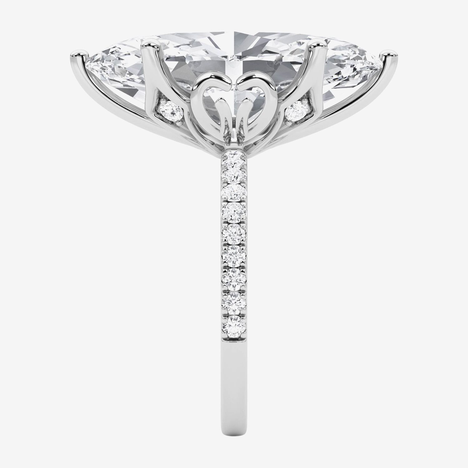 F / Vs2) Womens 1/ Ct. T.W. Lab Grown White Diamond 14K Gold Marquise Side Stone Engagement Ring