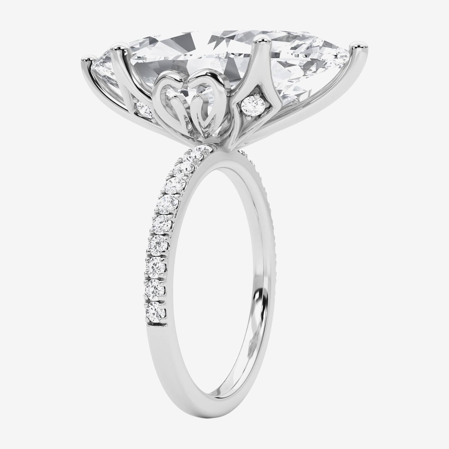 F / Vs2) Womens 1/ Ct. T.W. Lab Grown White Diamond 14K Gold Marquise Side Stone Engagement Ring