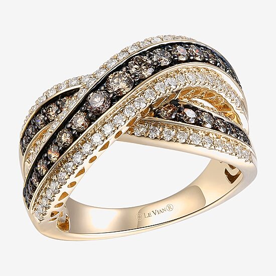 Levian Corp Le Vian Womens 1 1/4 CT. T.W. Natural Champagne Diamond 14K Gold Crossover Cocktail Ring