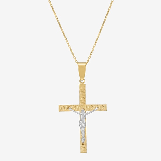 Bonded Brilliance Crucifix Womens 14K Gold Bonded With Sterling Silver Cross 18 Inch Pendant Necklace